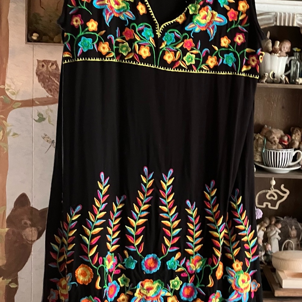 Floral Embroidered Black Dress